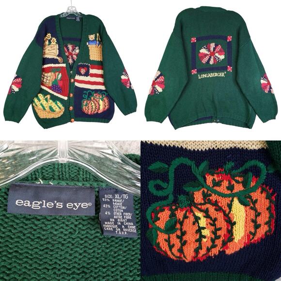 Vtg Eagle's Eye Sweater Knitted Grandma Cardigan Pumpkin Buttons Womens Size XL - Picture 1 of 14